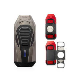 Colibri Boss 3 Jet Gunmetal szivar gyújtó 3-as szúrólánggal és kihajtható dupla pengés szivarvágóval - sötétszürke