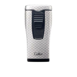 Colibri Monaco Silver Carbon Fiber hármas piramis lángú szúrólángos szivar öngyújtó – ezüst karbon mintás
