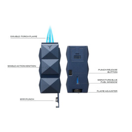 Colibri Quasar II Hand Held modell, kettes Jet lánggal égő, ezüst színű szivar öngyújtó, beépített szivarfúróval 