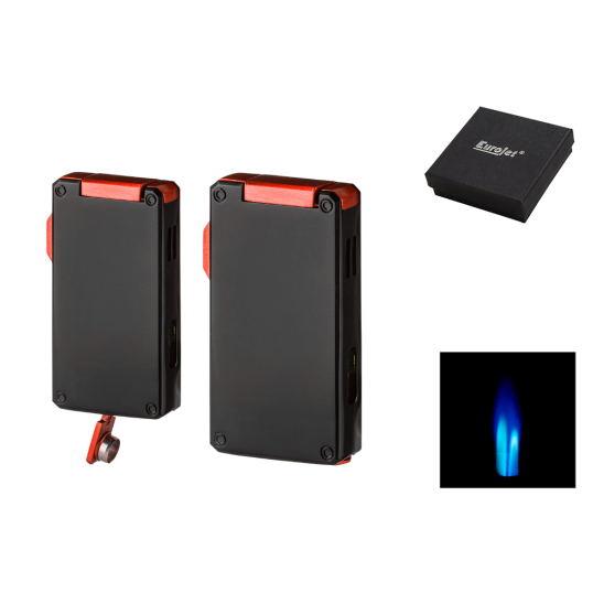 Eurojet márkájú szúrólángos fekete és piros színű szivargyújtó - szivarfúróval