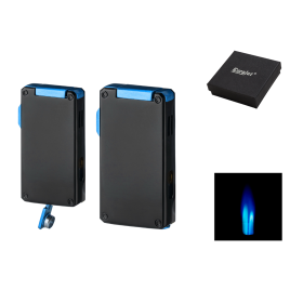 Eurojet márkájú szúrólángos fekete és világos kék színű szivargyújtó - szivarfúróval