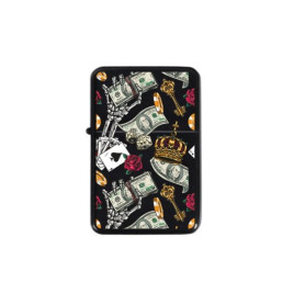 Benzines öngyújtó fekete színű - Pénz és zseton mintával