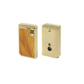 Passatore dupla jet lángú szivaröngyújtó, arany színű, fa betétes, 8 mm-es szivarfúróval