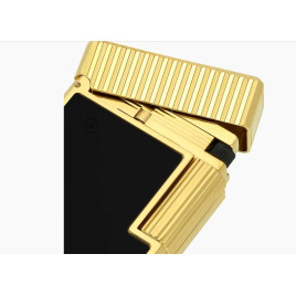 S.T. Dupont Ligne 1 öngyújtó – fekete fényes természetes lakk, függőleges guilloché mintázat, sárga-arany bevonat