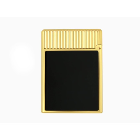 S.T. Dupont Ligne 1 öngyújtó – fekete fényes természetes lakk, függőleges guilloché mintázat, sárga-arany bevonat