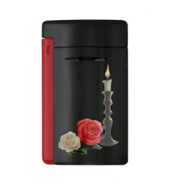 S.T. Dupont Minijet Memento Mori black- lakozott szivargyújtó koponyával, rózsákkal, gyertyával
