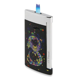 Elegáns S.T. Dupont Slim 7 Dragon szivar öngyújtó erős szúrólánggal - fekete és króm