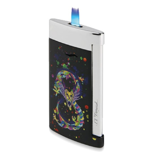 Elegáns S.T. Dupont Slim 7 Dragon szivar öngyújtó erős szúrólánggal - fekete és króm