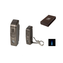 WinJet antracit szivaröngyújtó faerezet mintázatú oldalsó betéttel és beépített szivarvágó ollóval