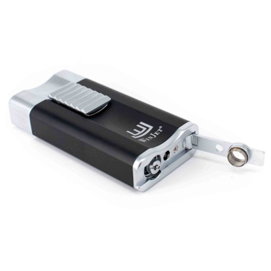 Winjet Premium Wide Flat lapos szúrólángos szivargyújtó beépített szivarfúróval - fekete és ezüst