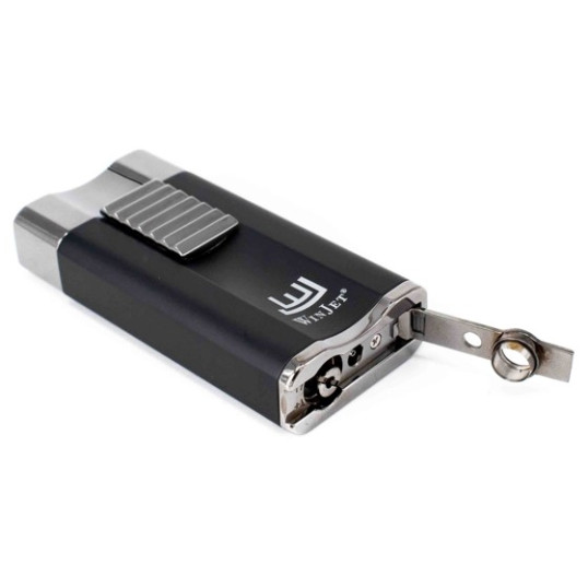 Winjet Premium Wide Flat lapos szúrólángos szivargyújtó beépített szivarfúróval - fekete és sötétszürke