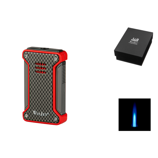 Winjet szivaros öngyújtó, 1-es szúrólánggal - piros színű, karbon mintás