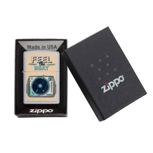 Zippo króm benzines öngyújtó – Feel the Beat lemezjátszó mintával