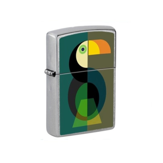 Zippo szálcsiszolt króm benzines öngyújtó – Modern geometrikus tukán mintával