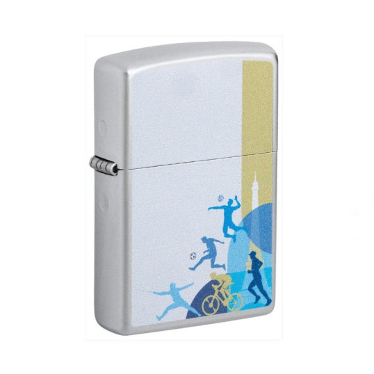 Zippo szálcsiszolt króm benzines öngyújtó – Sport & Mozgás mintával