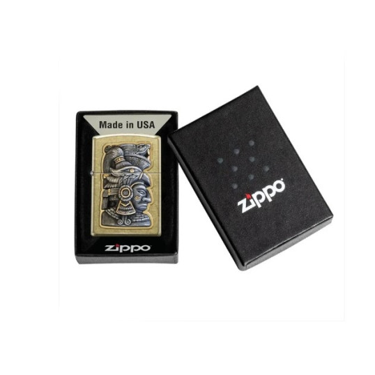 Zippo antik sárgaréz benzines öngyújtó – Rick Rietveld Maja faragás mintával