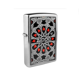 Zippo szálcsiszolt króm benzines öngyújtó – Geometrikus láng motívummal