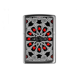 Zippo szálcsiszolt króm benzines öngyújtó – Geometrikus láng motívummal
