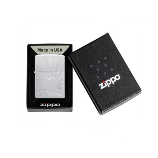 Zippo szálcsiszolt króm benzines öngyújtó – Sugárzó szeretet mintával