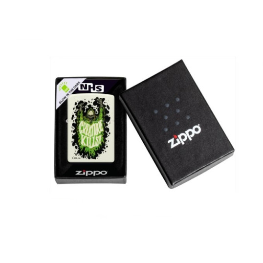 Zippo vajszínű, sötétben világító benzines öngyújtó Santa Cruz® Sötét Árnylény mintával