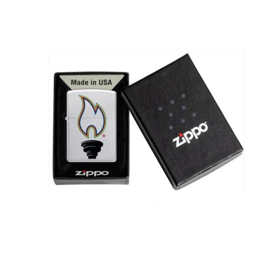 Zippo szálcsiszolt króm benzines öngyújtó – „Victory Torch” többszínű láng mintával