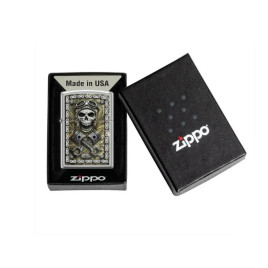 Zippo szálcsziszolt króm benzines öngyújtó – Rick Rietveld Steampunk Motoros Koponya