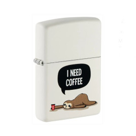 Zippo vajszínű benzines öngyújtó – “I Need Coffee” lajhár mintával