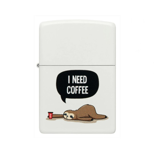 Zippo vajszínű benzines öngyújtó – “I Need Coffee” lajhár mintával