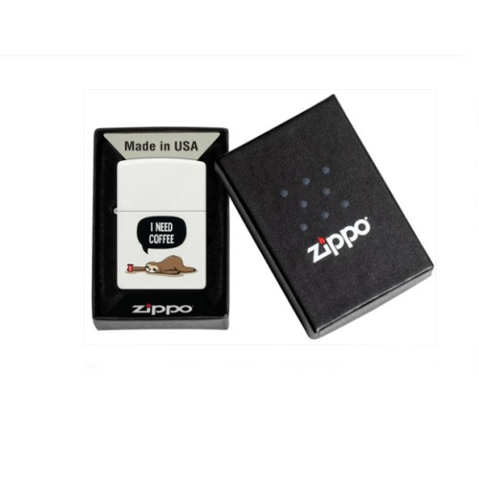 Zippo vajszínű benzines öngyújtó – “I Need Coffee” lajhár mintával