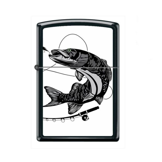 Zippo szálcsiszolt króm benzines öngyújtó – kapás közbeni hal mintával