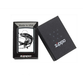 Zippo szálcsiszolt króm benzines öngyújtó – kapás közbeni hal mintával