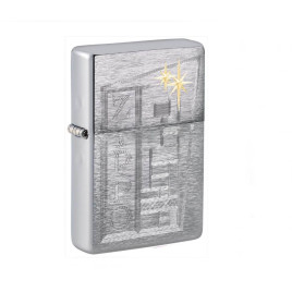 Zippo Vintage Brushed Chrome benzines öngyújtó – retro építészeti gravírozással