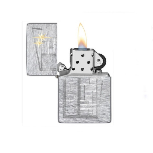Zippo Vintage Brushed Chrome benzines öngyújtó – retro építészeti gravírozással