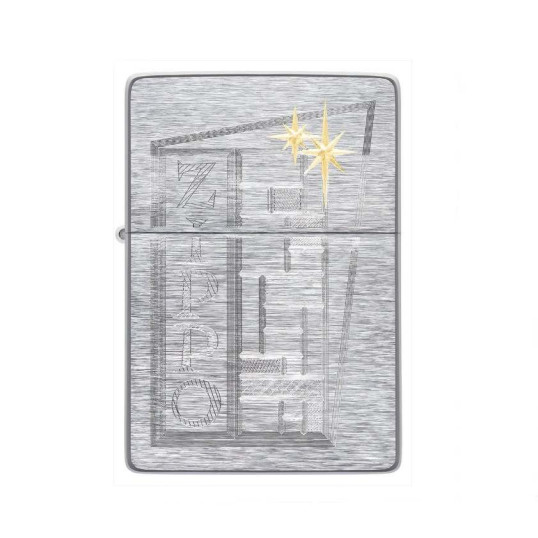 Zippo Vintage Brushed Chrome benzines öngyújtó – retro építészeti gravírozással