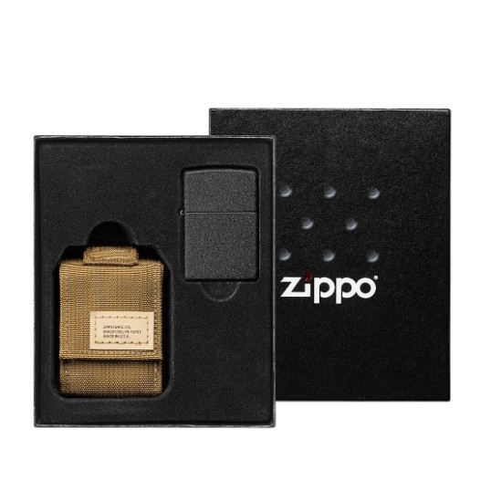Zippo Black Crackle benzines öngyújtó ajándékszett taktikai tokkal - Benzines öngyújtók