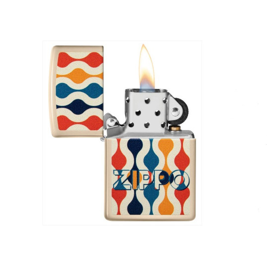 Zippo ajándék szett – Retro mintás dizájnú benzines öngyújtó, 125 ml benzin és tűzkő készlet díszdobozban