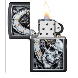 Zippo Skull Clock Benzines Öngyújtó - koponya motívummal és antik órát ábrázoló grafikával