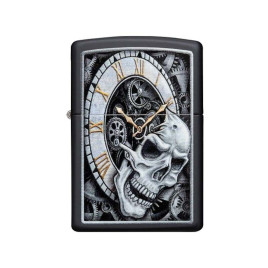 Zippo Skull Clock Benzines Öngyújtó - koponya motívummal és antik órát ábrázoló grafikával