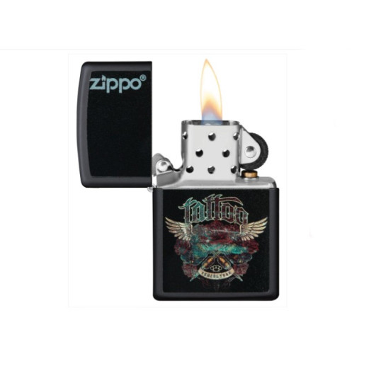 Zippo Tattoo Design fekete benzines öngyújtó – tetoválás stílusú mintával