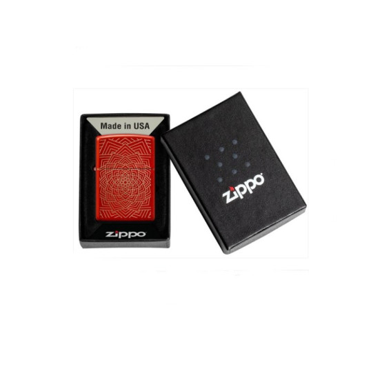 Zippo metál vörös lézergravírozott benzines öngyújtó – koncentrikus geometrikus mintával