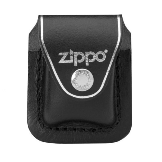 Zippo öngyújtótartó, fekete bőrből, övre csatolható, kapoccsal zárható