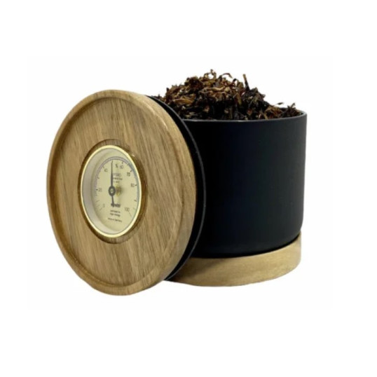 Adorini matt fekete aromazárós, pipadohány tartó hajszálhigrométerrel