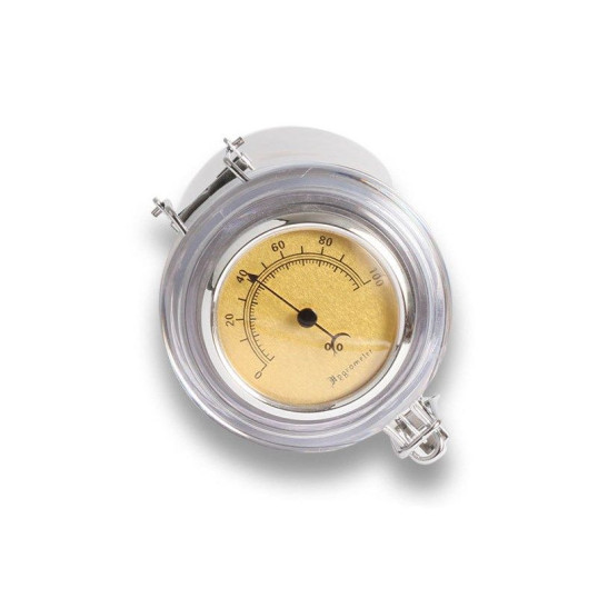 Chacom aromazárós pipadohány tartó nemesacélból, páratartalom mérővel és egy dohány nedvesítőkővel - 9,5cm