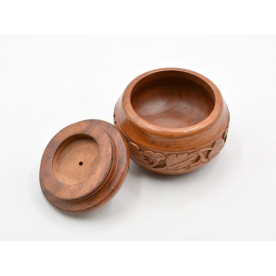 Kézzel faragott pipadohány tartó, barna szezámfa 