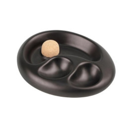 Ovális kerámia pipa hamutartó – fekete matt, parafa betéttel, 2 pipa számára