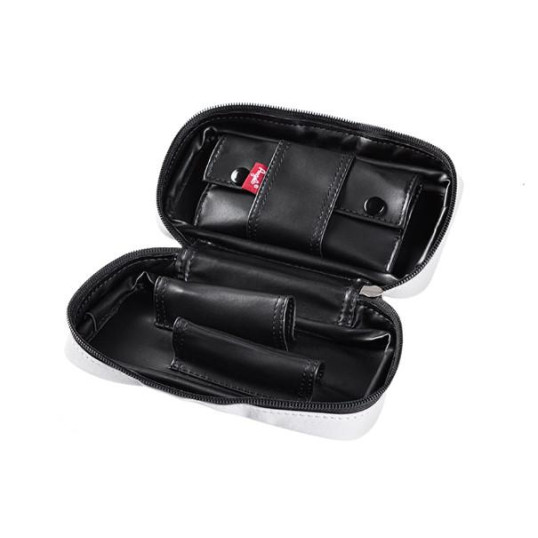 Angelo világos szürke színű pipatáska, két oldalán fehér-barna-fekete szőttes mintával - külön dohánytartó rekesz