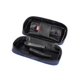 Angelo szövet pipatáska, kék színű, két oldalán kék-fehér-fekete kockázott minta - külön dohánytartó rekesz