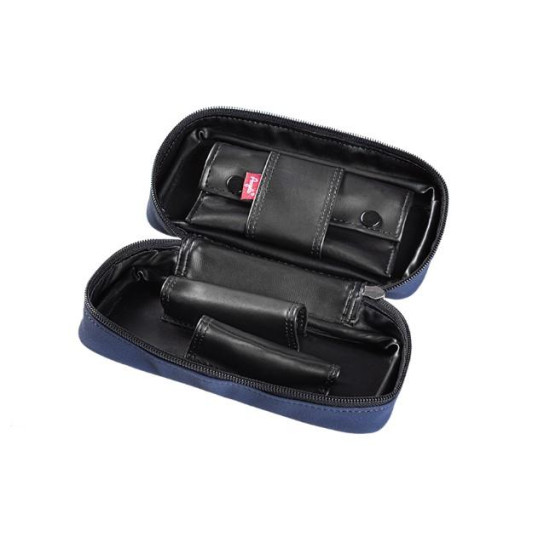 Angelo szövet pipatáska, kék színű, két oldalán kék-fehér-fekete kockázott minta - külön dohánytartó rekesz