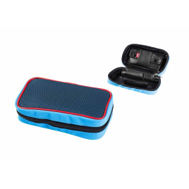 Angelo pipatáska, 2 pipa részére, aromazáró dohánytartó rekesszel, neonkék - piros