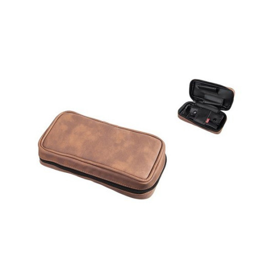 Barna színű Angelo műbőr pipatáska 2 pipa számára, külön rekesszel a pipa dohány számára